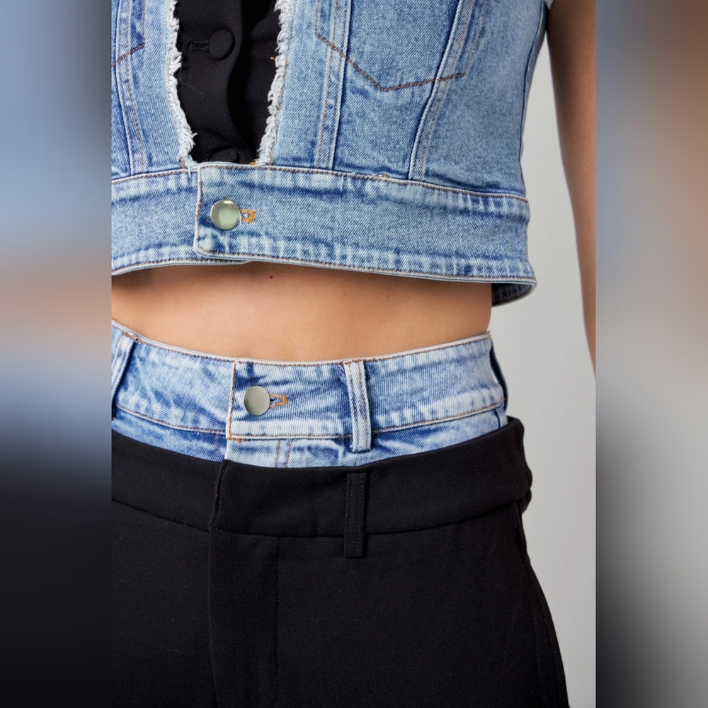 #512 521 🛑S,L HIGH END Mixed Fabric Denim Vest and Cargo Pants Set - Picture 11 of 16
